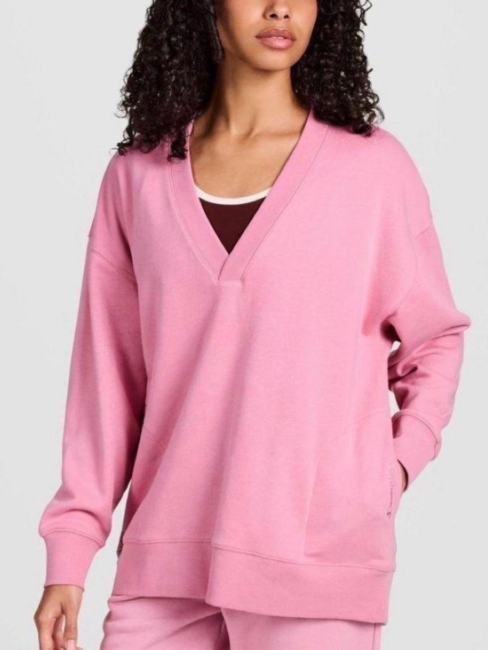 NEW Champion Oversized Dusty Pink V Neck Sweatshirt, Medium